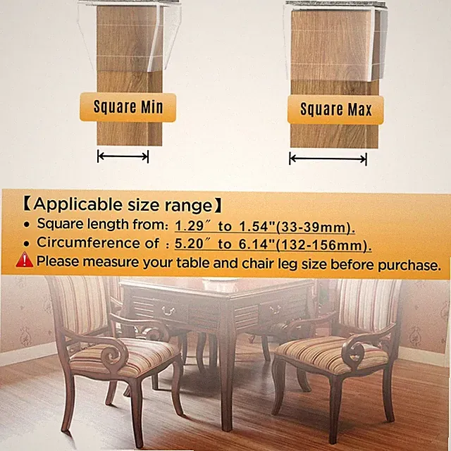 Clear Square Chair Leg Caps - Set of 16 for Hardwood Floors