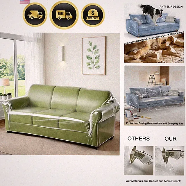 Clear Thicker Plastic Couch Cover for Pets, Heavy Duty Waterproof Shield Cat...