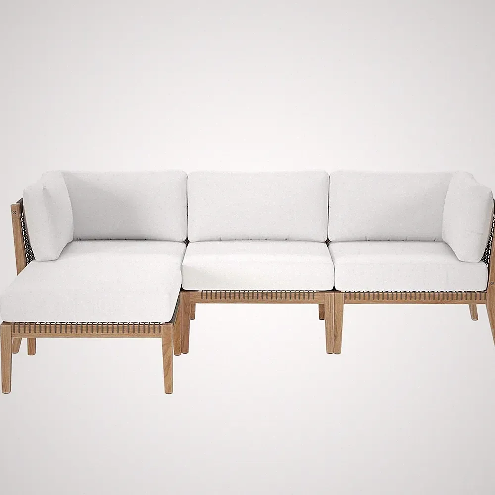 Clearwater 4-Piece Outdoor Patio Teak Wood Sectional Sofa