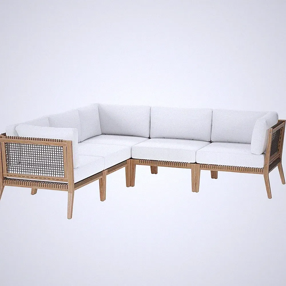 Clearwater 5-Piece Outdoor Patio Teak Wood Sectional Sofa