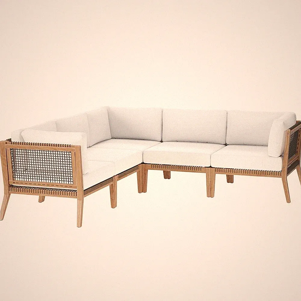 Clearwater 5-Piece Outdoor Patio Teak Wood Sectional Sofa