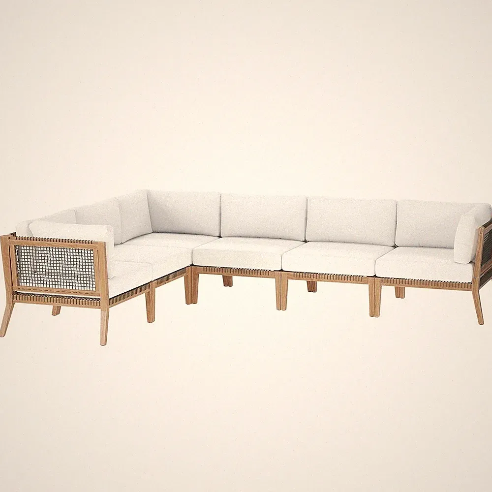 Clearwater 6-Piece Outdoor Patio Teak Wood Sectional Sofa