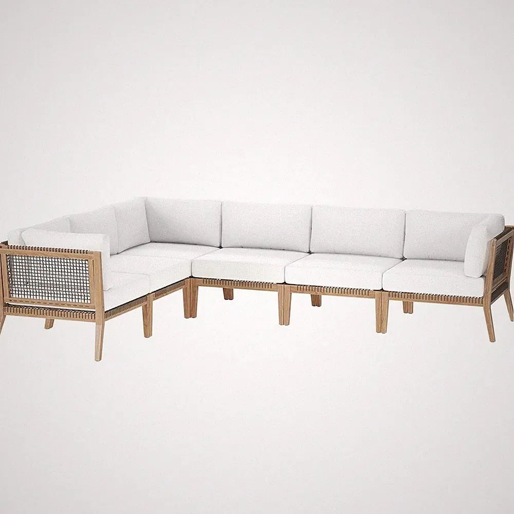 Clearwater 6-Piece Outdoor Patio Teak Wood Sectional Sofa