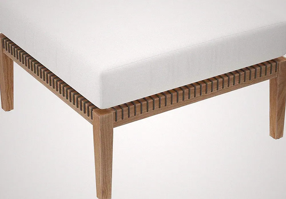 Clearwater Outdoor Patio Teak Wood Ottoman in Gray White