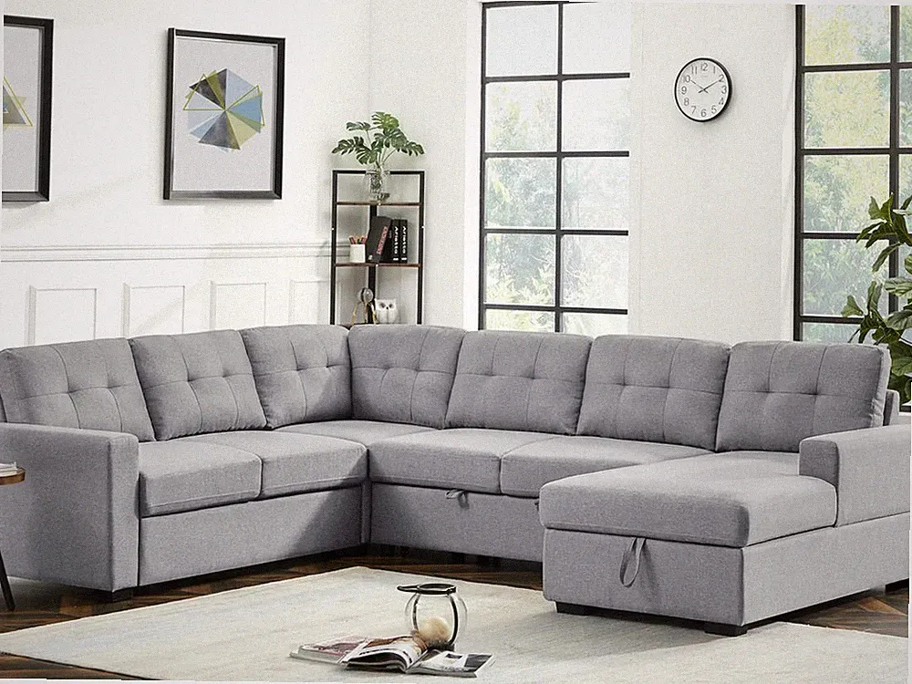 Clichy Sleeper Sectional Sofa Covers in Light Gray Linen