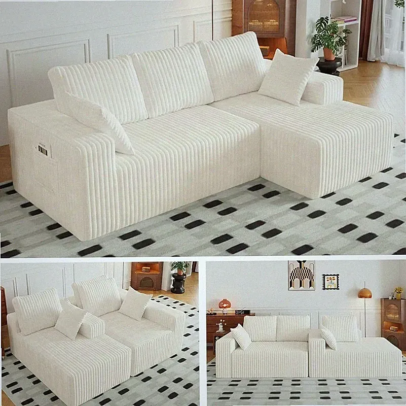 Cloud Boneless Sectional Cream Couches with Oversized Chaise for Living Room