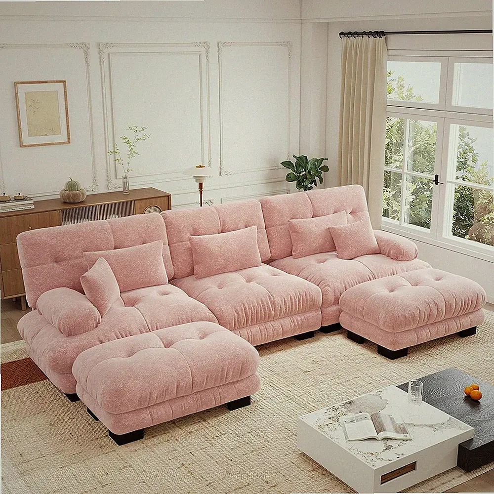 Cloud Couch, 133.8“ Sectional Couches for Living Room, Oversize Deep Seat U Shap
