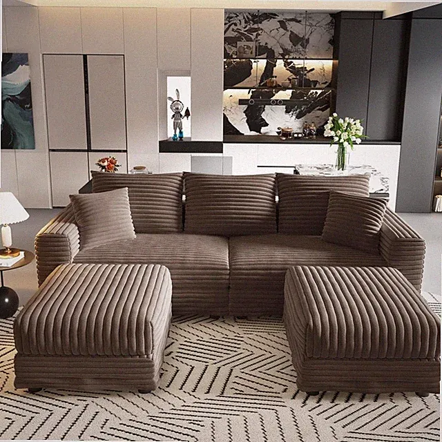 Cloud Couch 3-Seat Corduroy Sofa w/ Ottomans, Camel, Free Shipping