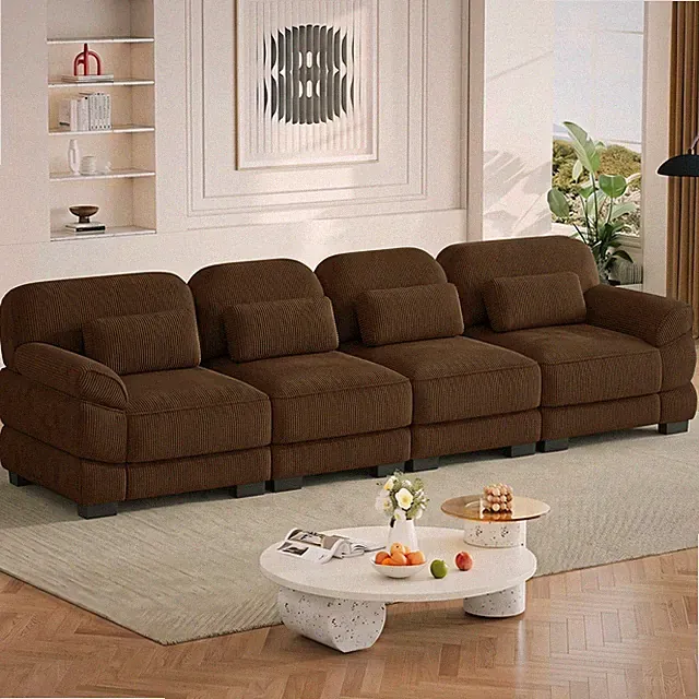 Cloud Couch 4-Seater Oversize Sectional Sofa 132 in Brown Corduroy