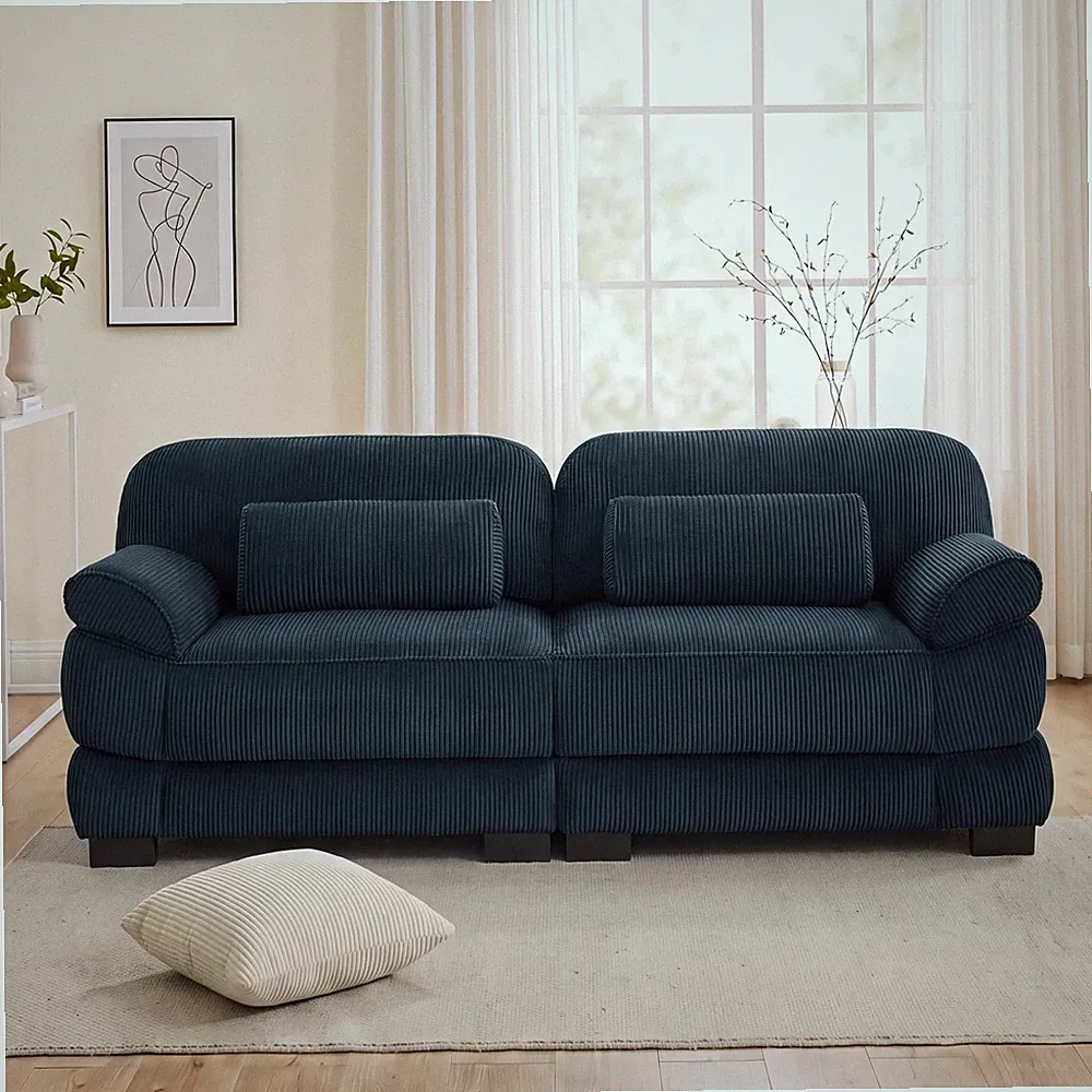 Cloud Couch 76 Inch Loveseat Modern Minimalist Sectional Sofa Blue Corduroy