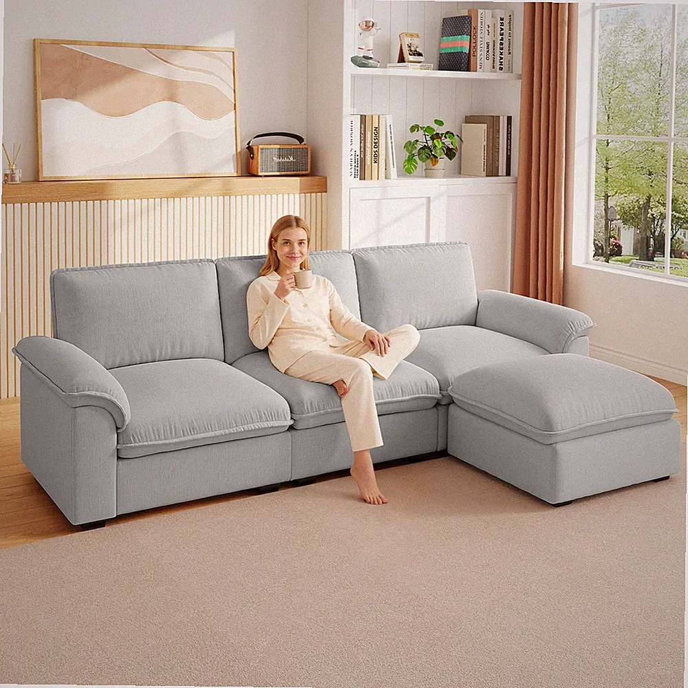 Cloud Couch L Shaped Couch Modular Sectional Sofa Chenille Fabric Sofa Bed Gray