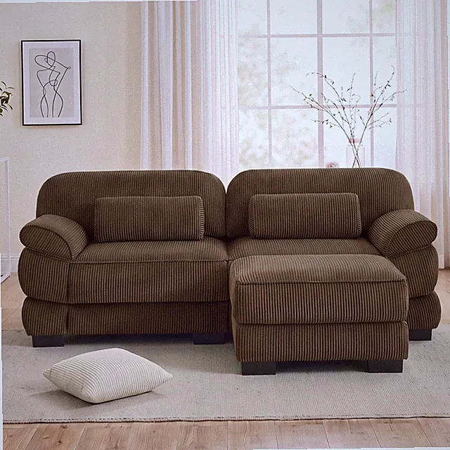 Cloud Couch L-Shaped Sectional Sofa with Ottoman 76.4 Inch Brown Corduroy