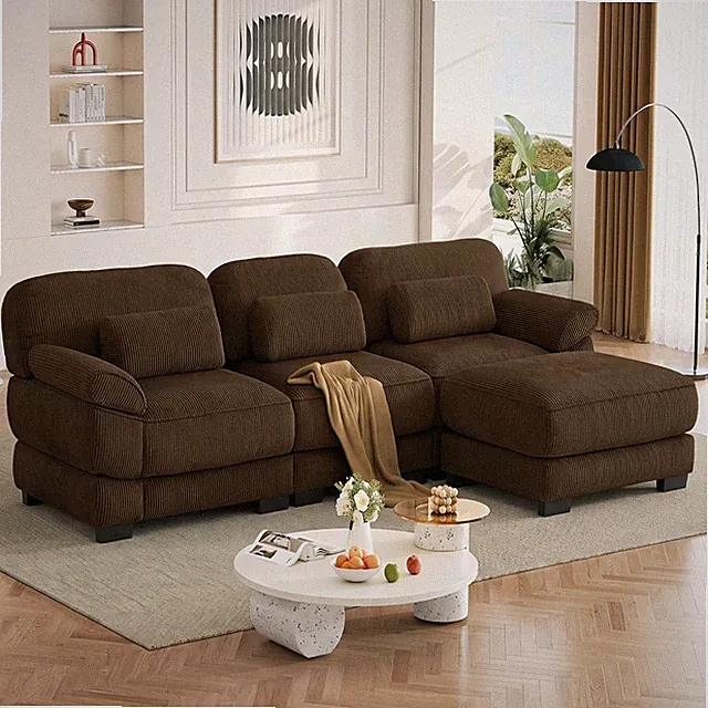 Cloud Couch Oversize L-Shaped Modular Sectional Sofa,3-Seater Sofa w/Ottoman,Co