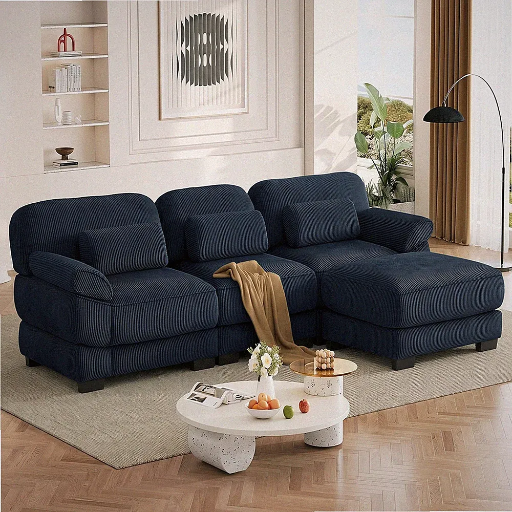 Cloud Couch Oversize L-Shaped Sectional Sofa with Ottoman 104x81x37 in Blue
