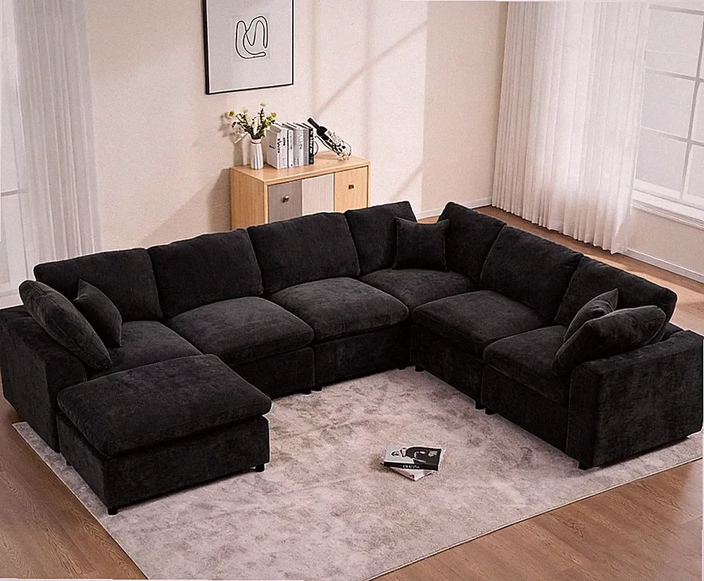 Cloud Couch Sectional for Living Room, Oversized Modular Sofa, Black