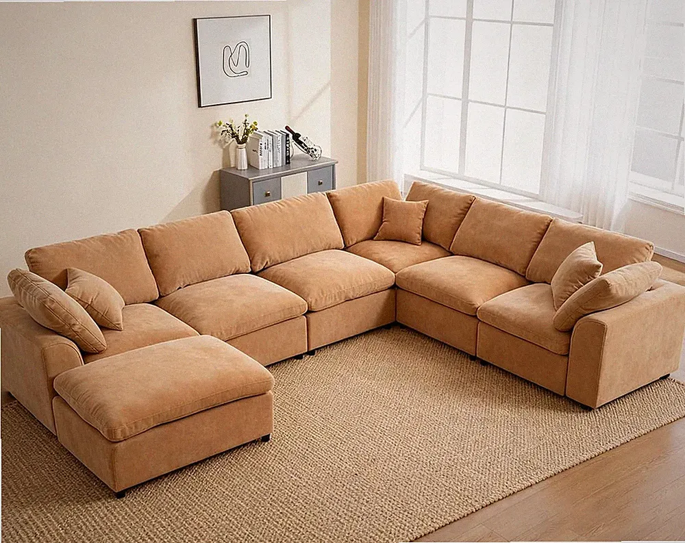 Cloud Couch Sectional for Living Room, Oversized Modular Sofa, Brown