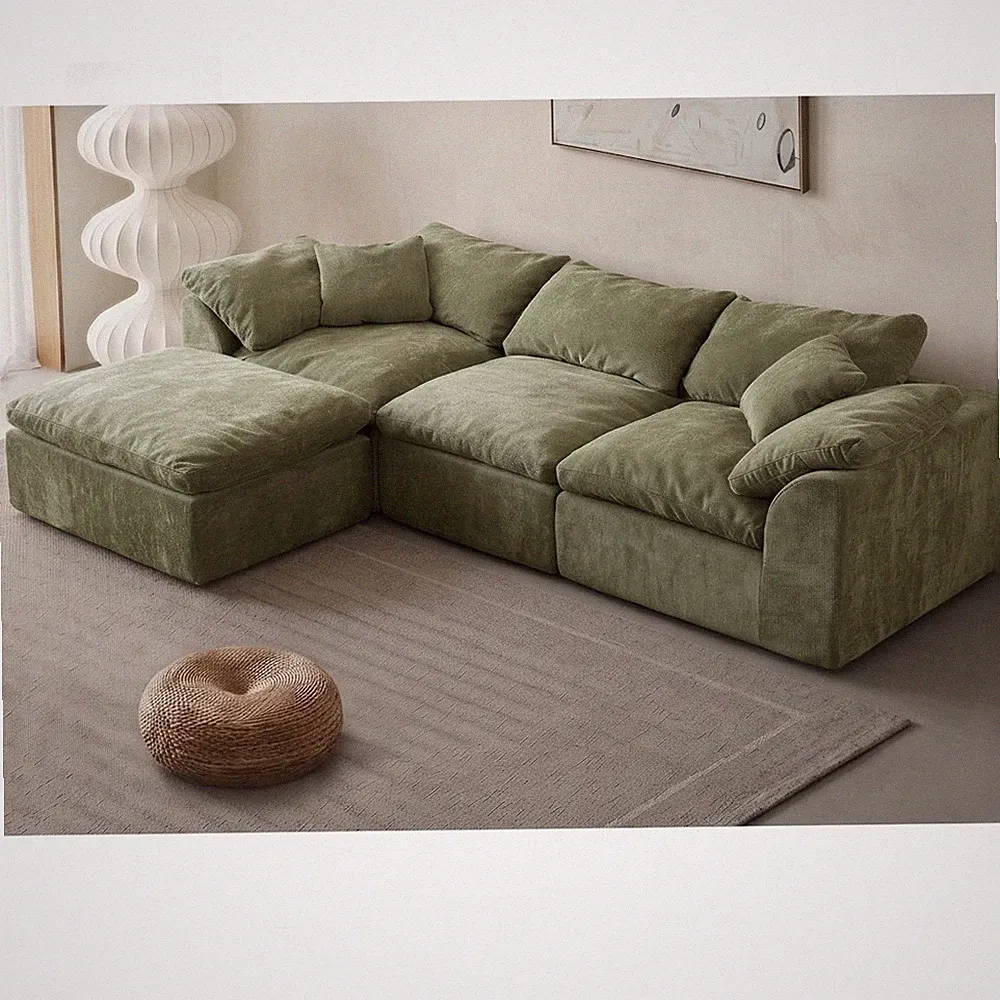 Cloud Couch Sectional Sofa 109 Inch Green Chenille Sleeper Lounge Modular