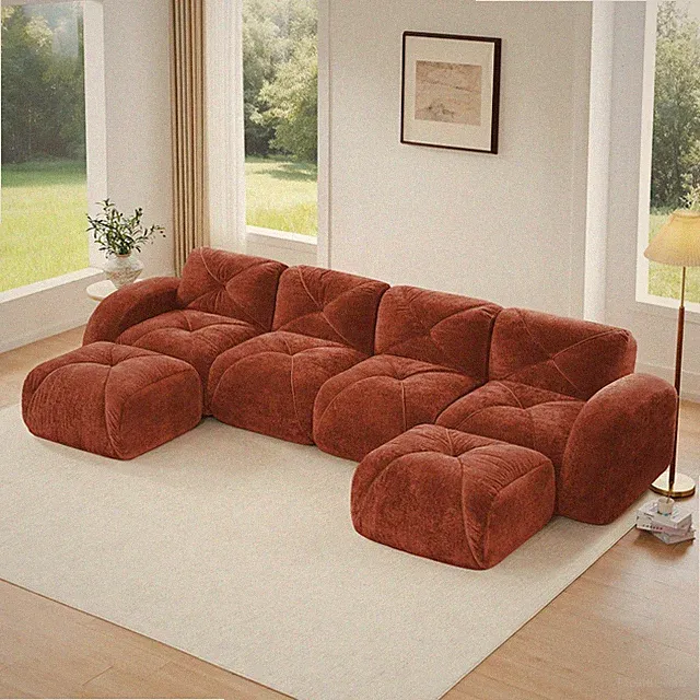 Cloud Couch Sectional Sofa 4-Seater Modular Velvet Red Brown Living Room