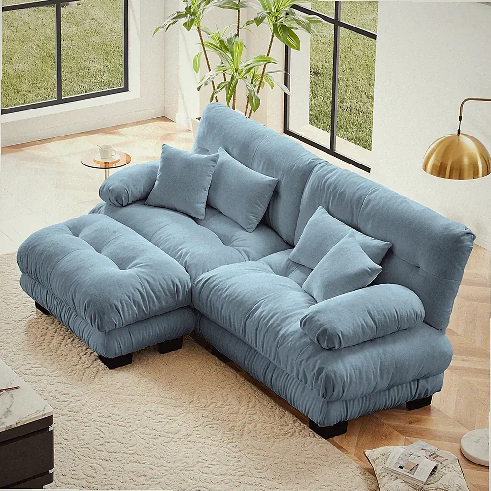 Cloud Couch Sectional Sofa Chenille 2 Seater Sofa for Living Room Chenille Blue