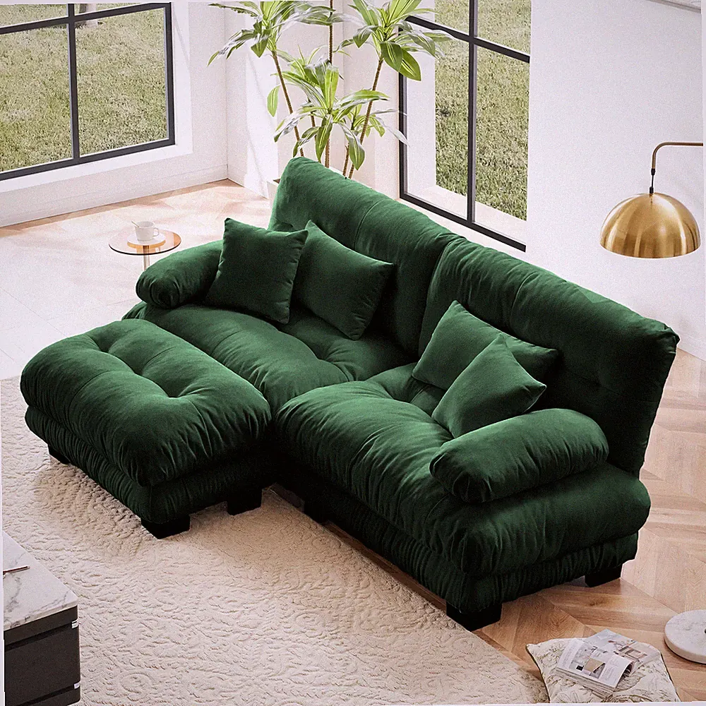 Cloud Couch Sectional Sofa Chenille 2 Seater Sofa for Living Room Chenille Green