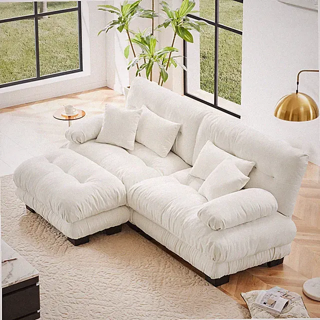 Cloud Couch Sectional Sofa Chenille 2 Seater Sofa for Living Room Chenille White