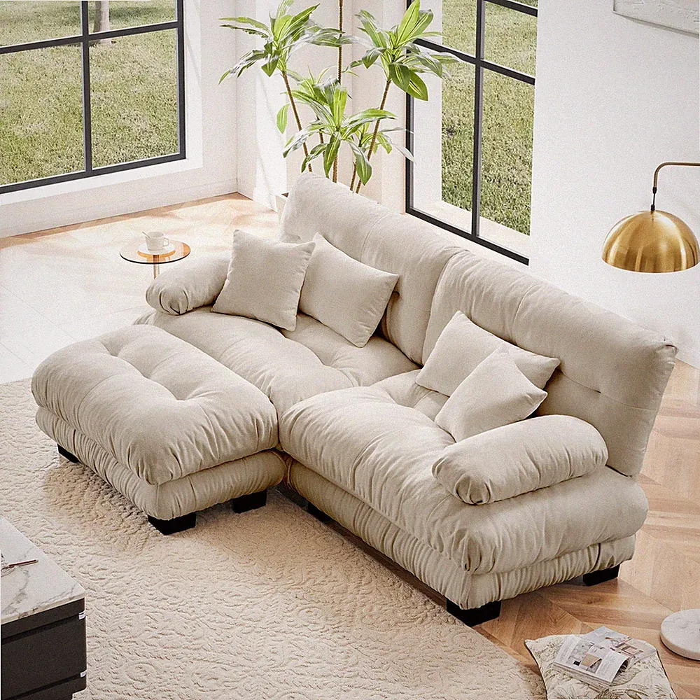 Cloud Couch Sectional Sofa for Living Room,Chenille 2 Seater Sofa w/2 Lumba