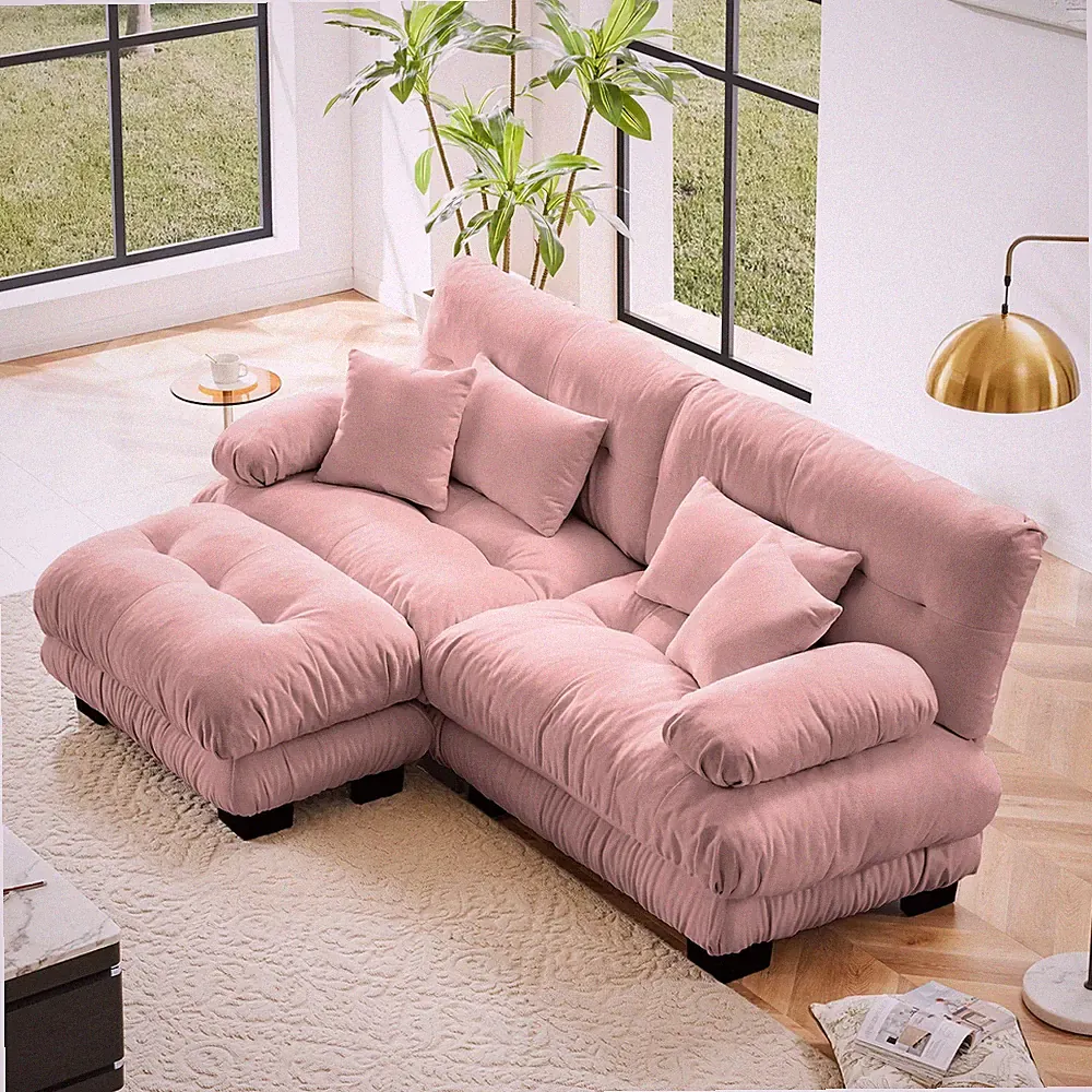 Cloud Couch Sectional Sofa for Living Room,Chenille 2 Seater Sofa w/2 Lumbar