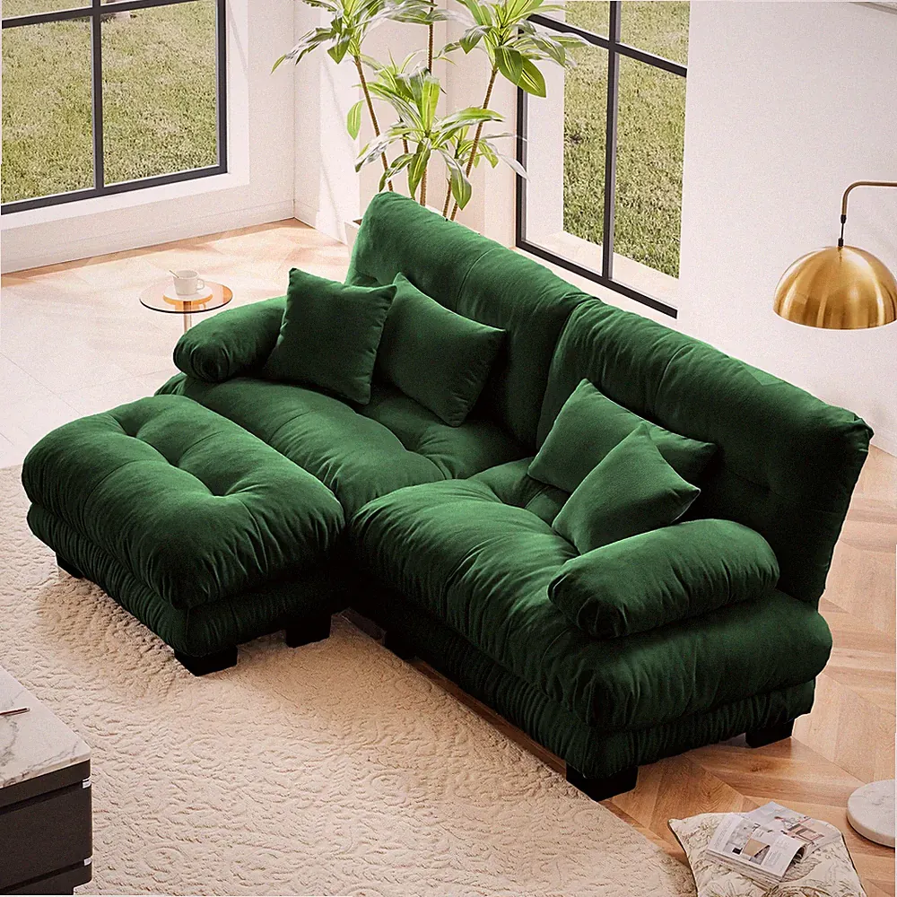 Cloud Couch Sectional Sofa for Living Room,Chenille 2 Seater Sofa w/2 Lumbar p