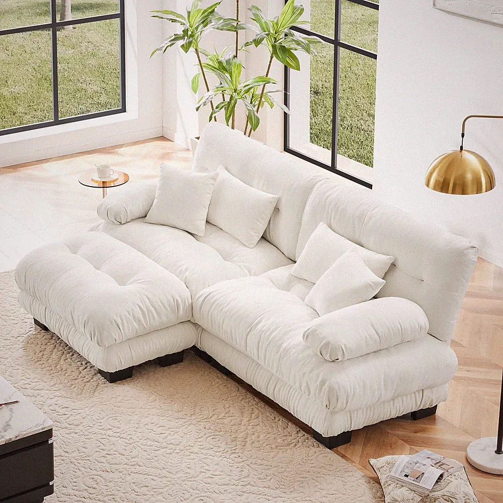 Cloud Couch Sectional Sofa for Living Room,Chenille 2 Seater Sofa w/2 Lumbar pil