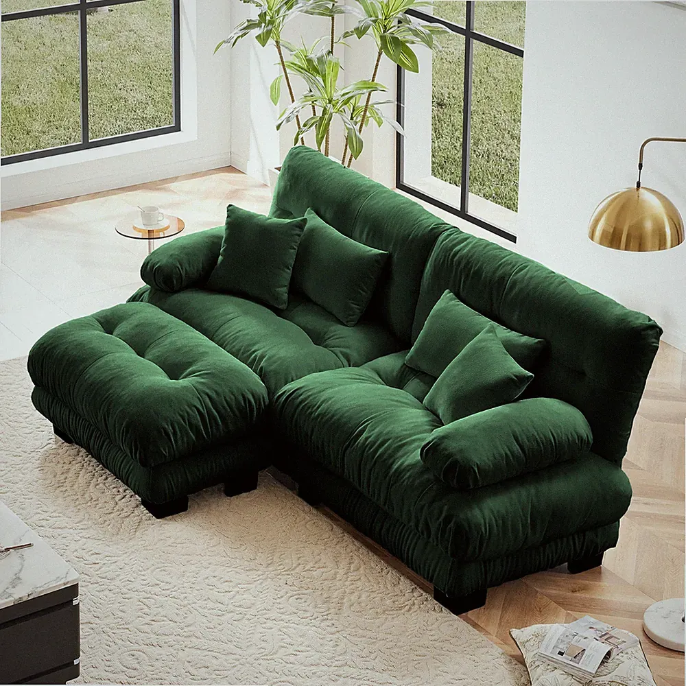 Cloud Couch Sectional Sofa for Living Room, Chenille 2 Seater Sofa with 2 Lumb
