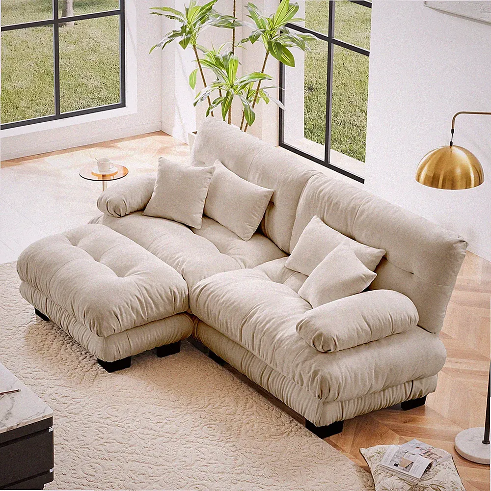 Cloud Couch Sectional Sofa for Living Room, Chenille 2 Seater Sofa with 2 Lumbar
