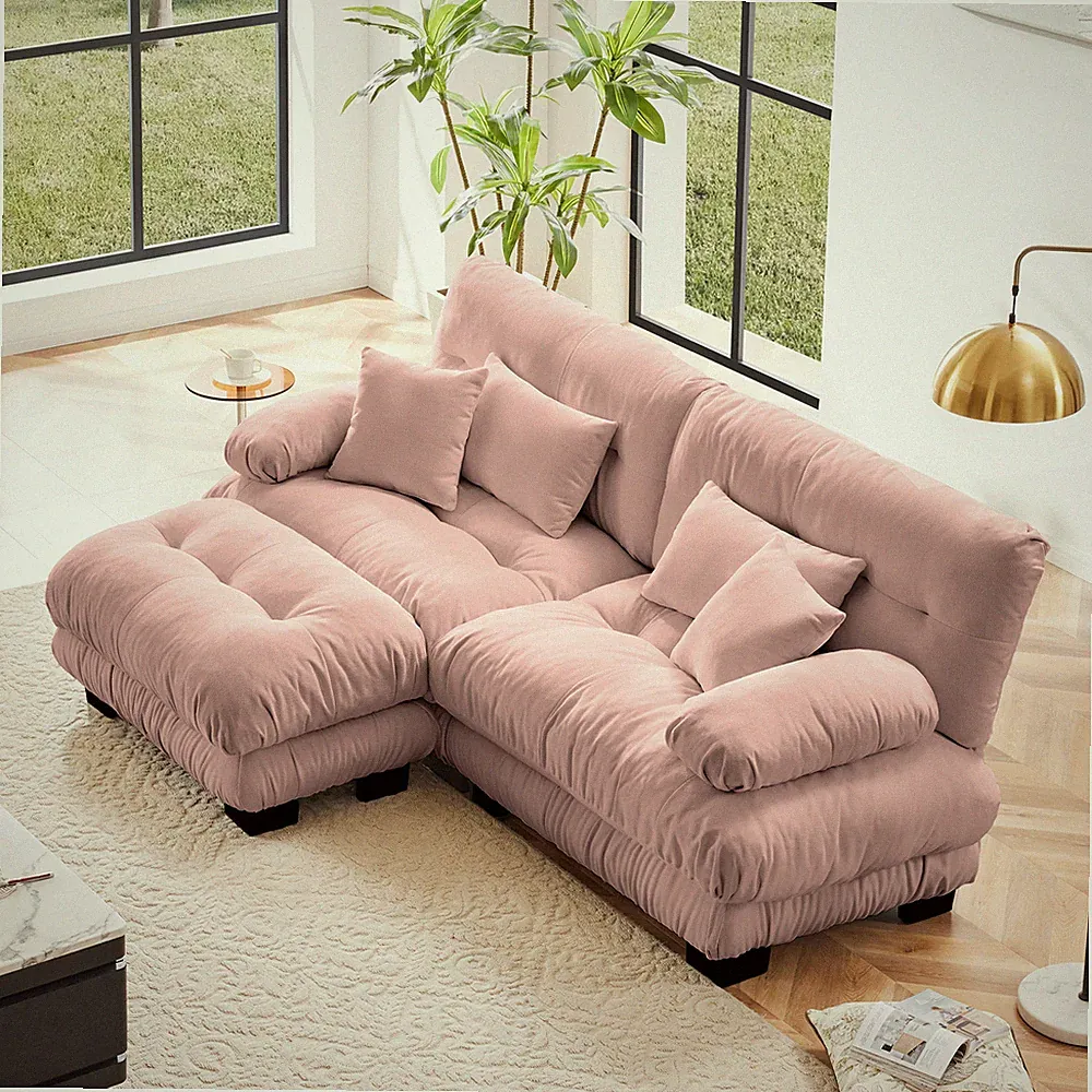 Cloud Couch Sectional Sofa for Living Room, Chenille 2 Seater Sofa with Ottoman