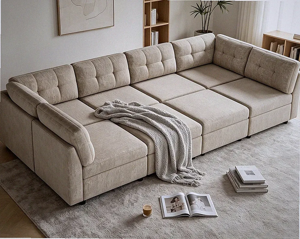 Cloud Couch Sectional Sofa for Living Room, Modular, Chenille, Camel