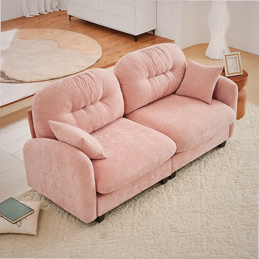 Cloud Couch Sectional Sofa Pink Tufted Backrest Chenille Fabric