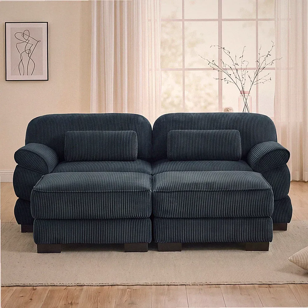 Cloud Couch U-Shaped Modular Sectional Sofa 76.4 Inch with 2 Ottomans Blue