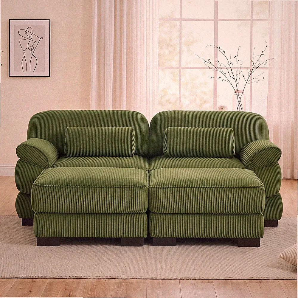 Cloud Couch U-Shaped Modular Sectional Sofa 76.4 Inch with 2 Ottomans Green