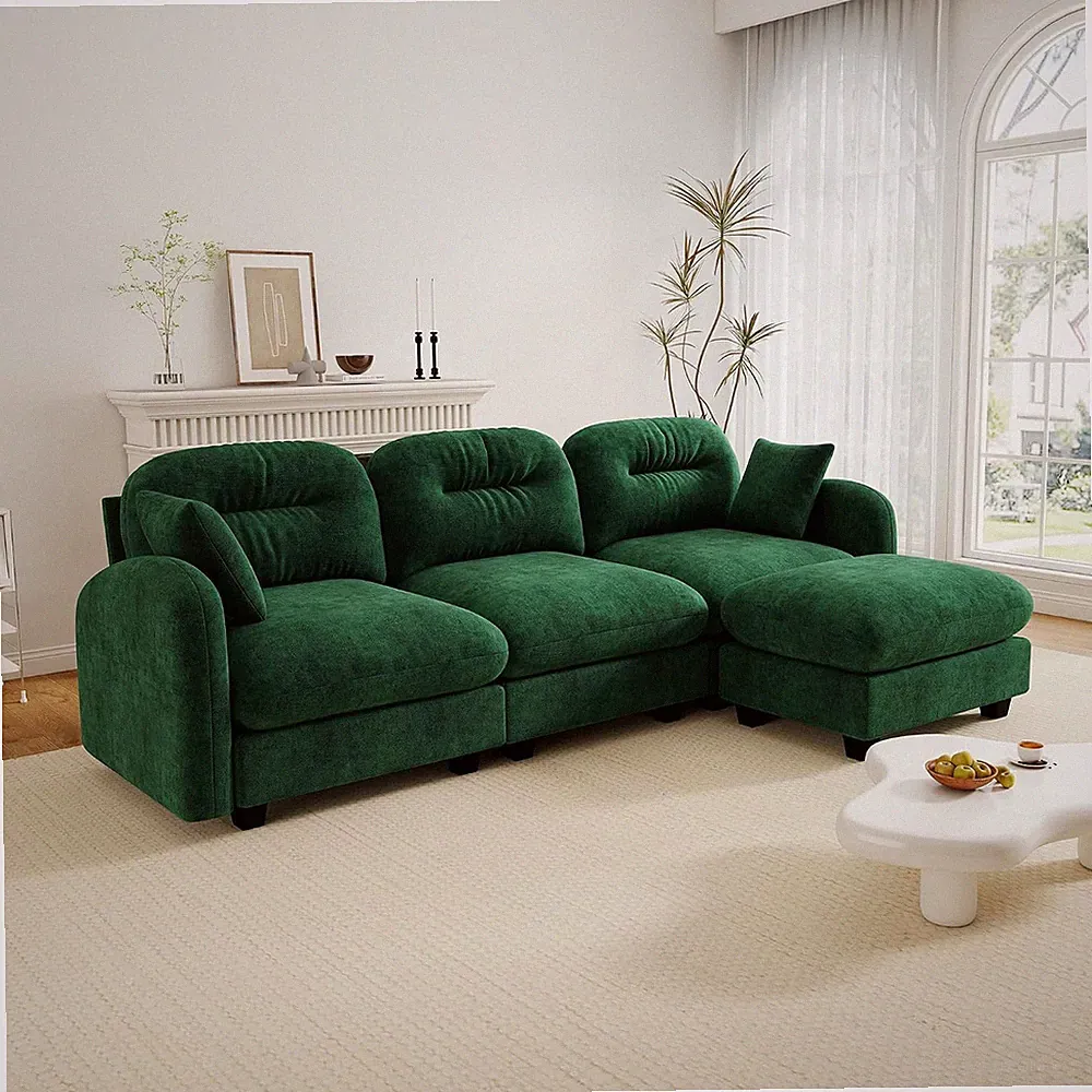 Cloud Couches for Living Room, Modular Sectional Sofa, 107" L-Shape Green