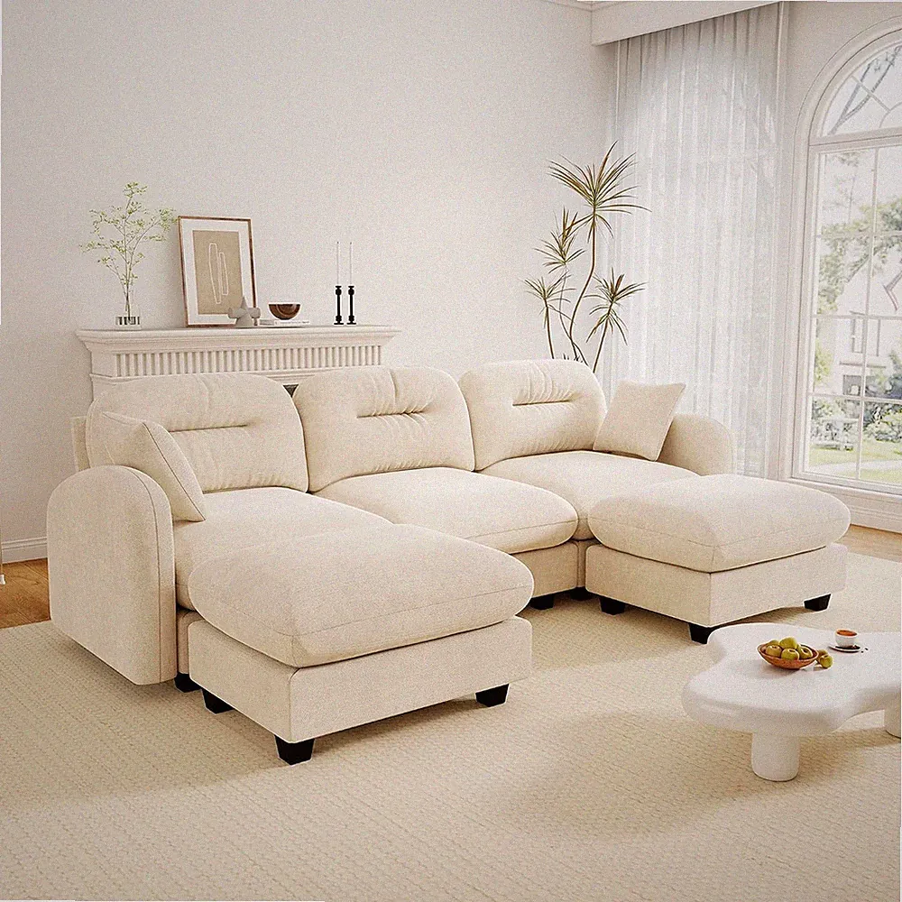 Cloud Couches for Living Room, Modular Sectional Sofa, 107" U-Shape Beige