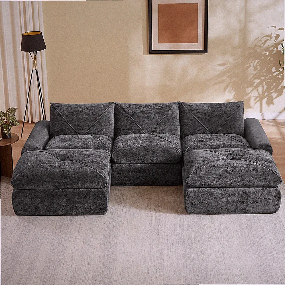 Cloud Curved Chenille Sectional Sofa 119 Inch 5-Seater Modern Fabric Living Room