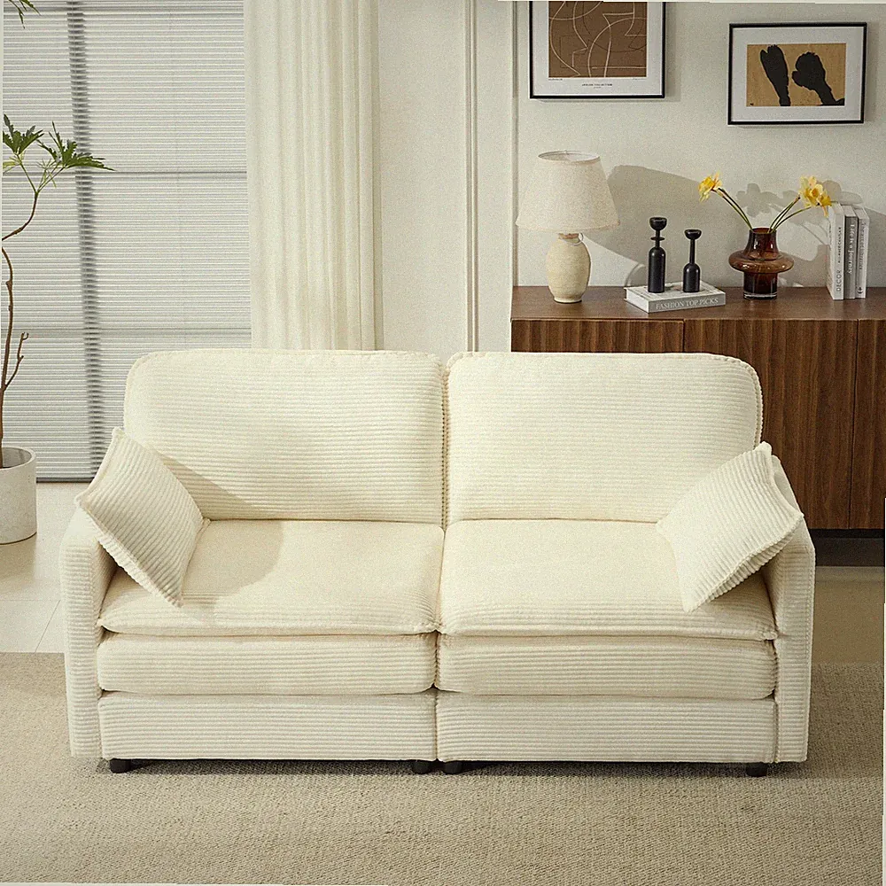 Cloud Loveseat Sectional Sofa 69" Beige Corduroy Cushions 2-Seater