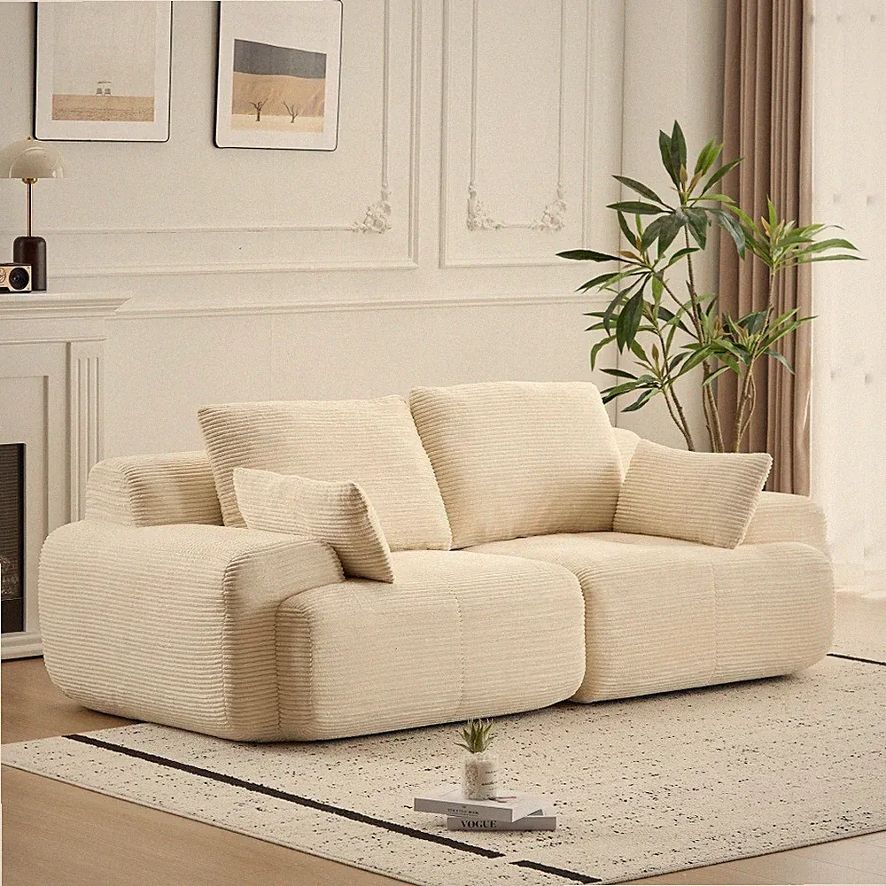 Cloud Memory Foam Modular Loveseat Sofa, Corduroy Pet-Friendly Beige