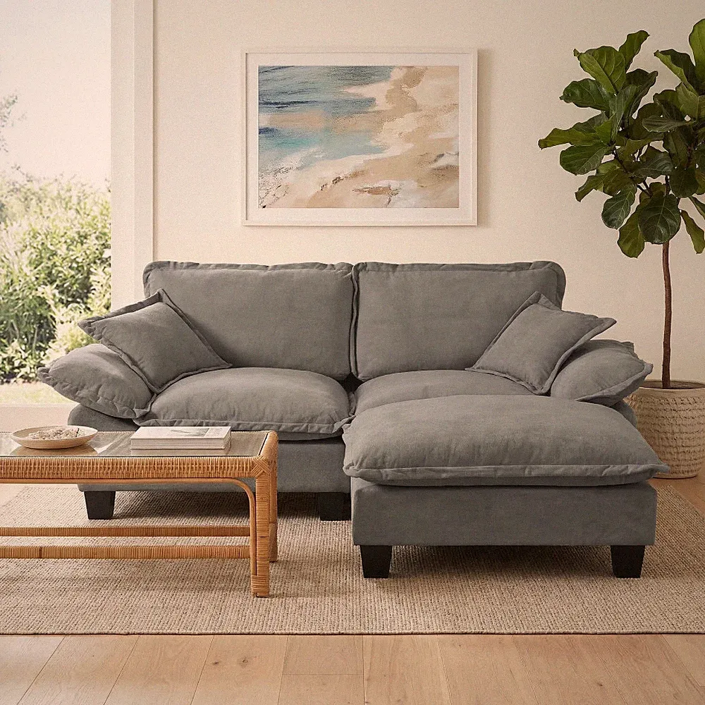 Cloud Modern 3-Seat Chenille Sectional Sofa w/Ottoman LoveSeat, Slate Gray