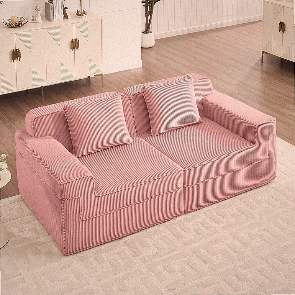 Cloud Modular 2 Seat Loveseat Sectional Sofa w/ Deep Seat & Throw Pillows
