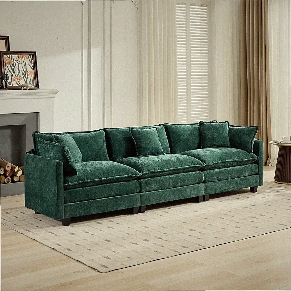 Cloud Modular 3-Seat Sectional Sofa for Living Room, Chenille Fabric, Green