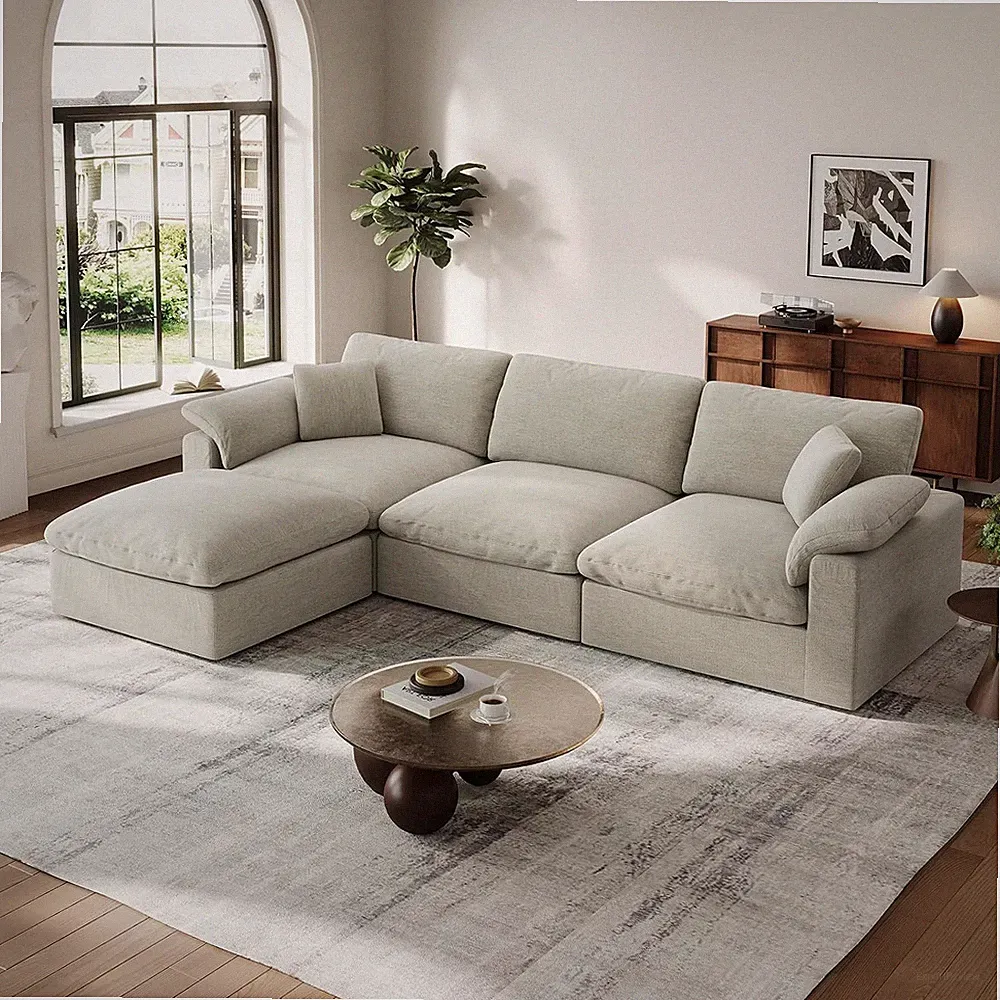 Cloud Modular Couch for Living Room,L Shape Linen Blend Sofas,Modern Deep Seat C