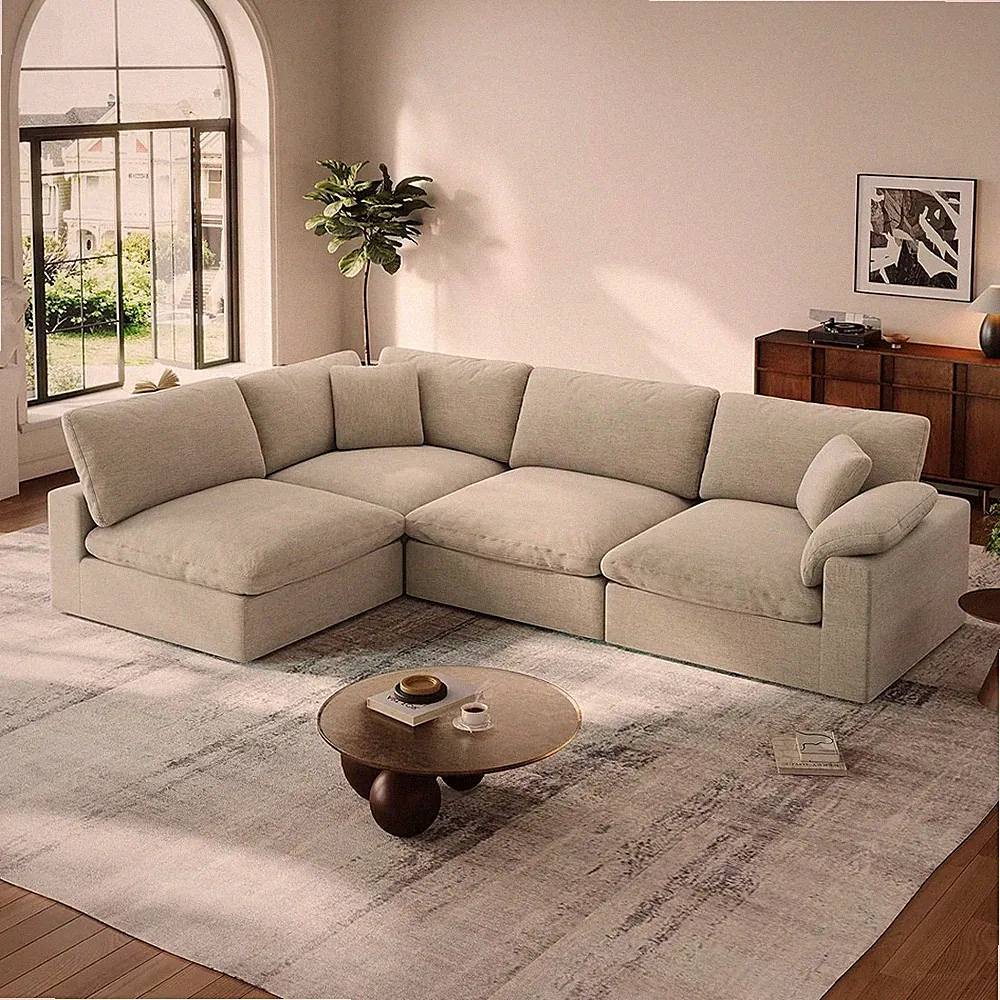 Cloud Modular Couch for Living Room,V Shape Linen Blend Sofas,Modern Deep Seat C