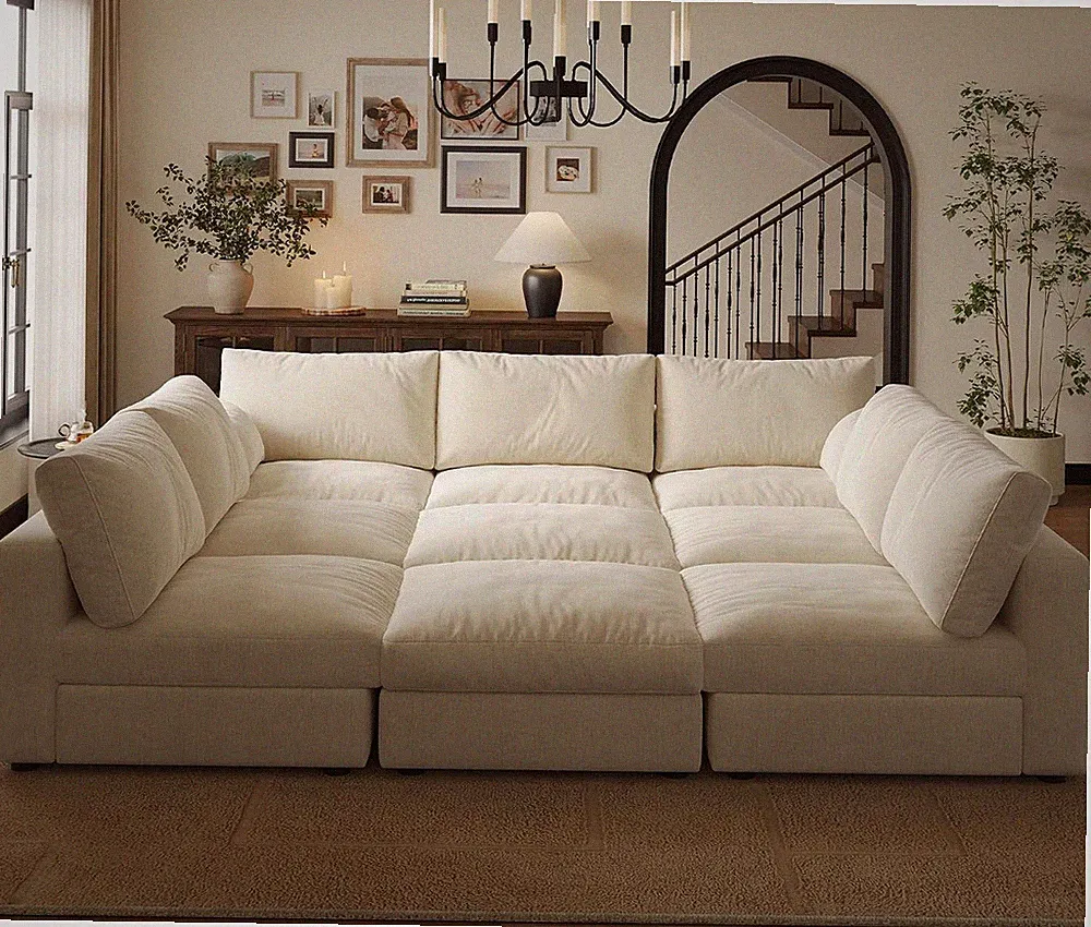 Cloud Modular Sectional Sleeper Sofa with Storage Ottoman, 128" Oversized Sectio