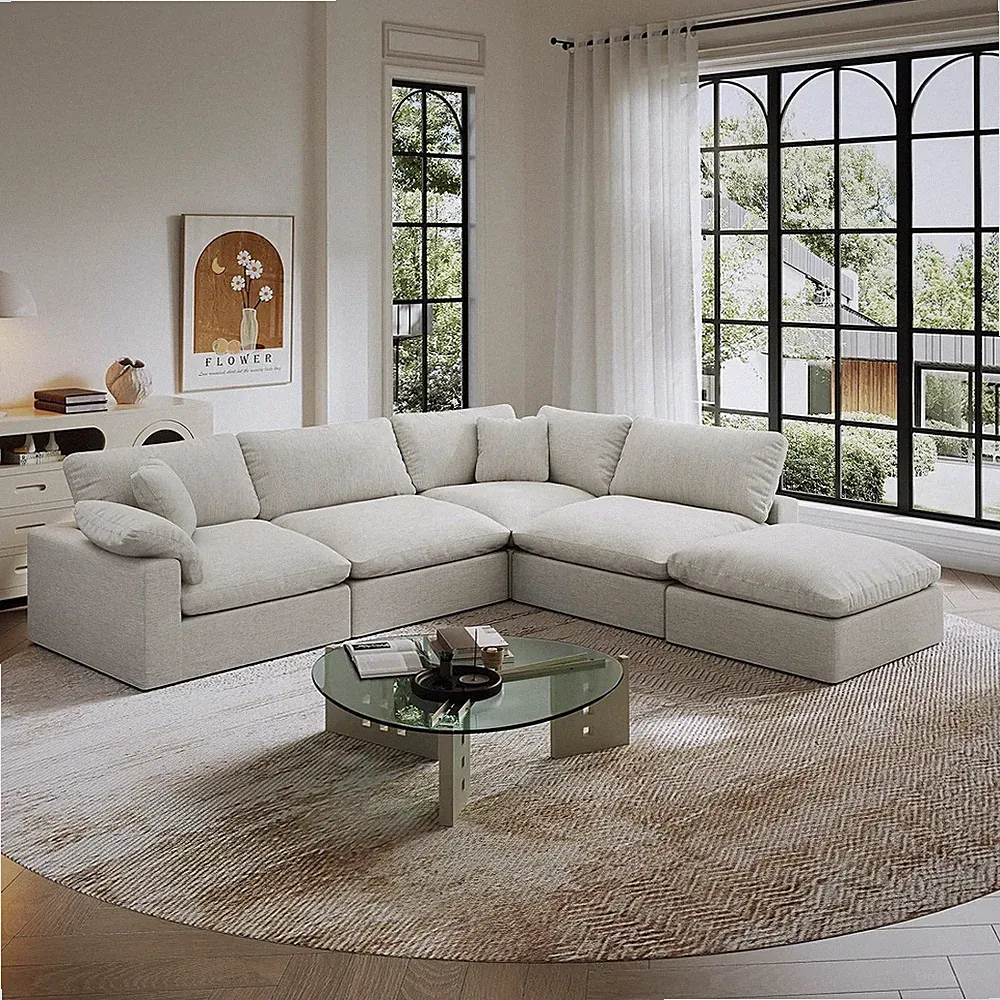 Cloud Modular Sectional Sofa,143" down Filled Sofa 4 Seat with Chaise,Minimalist
