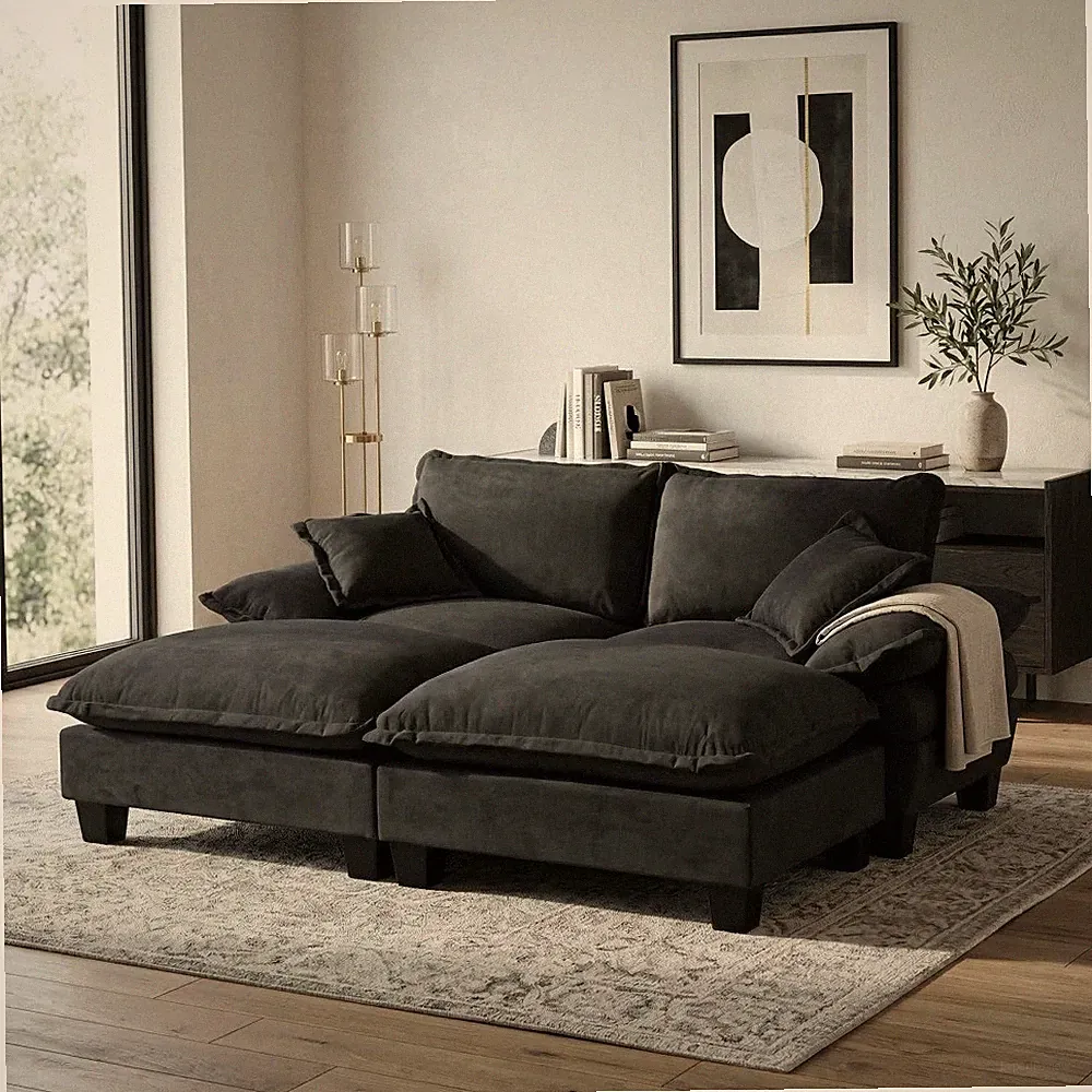 Cloud Modular Sectional Sofa 4-Seat Chenille Apartment Couch Ottoman Black