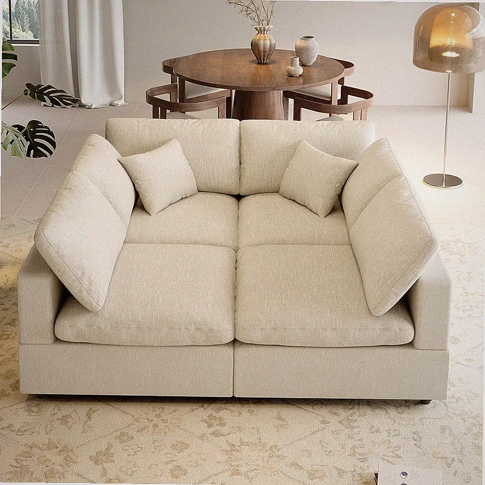 Cloud Modular Sectional Sofa,Down Filled Linen Sleeper Sofa Bed Couch,Convertibl